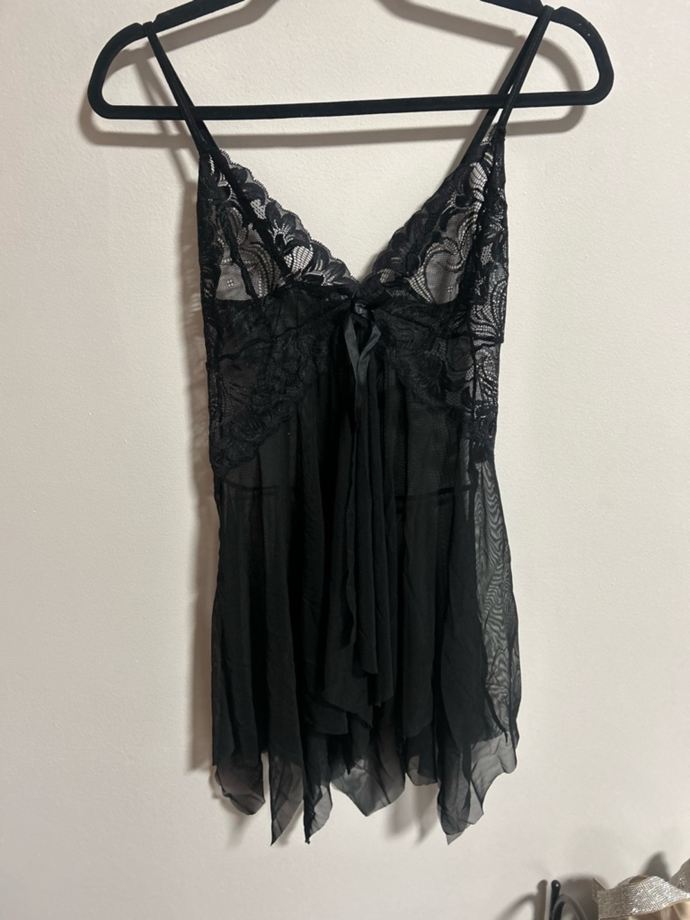 Black Lace Chiffon Babydoll Chemise